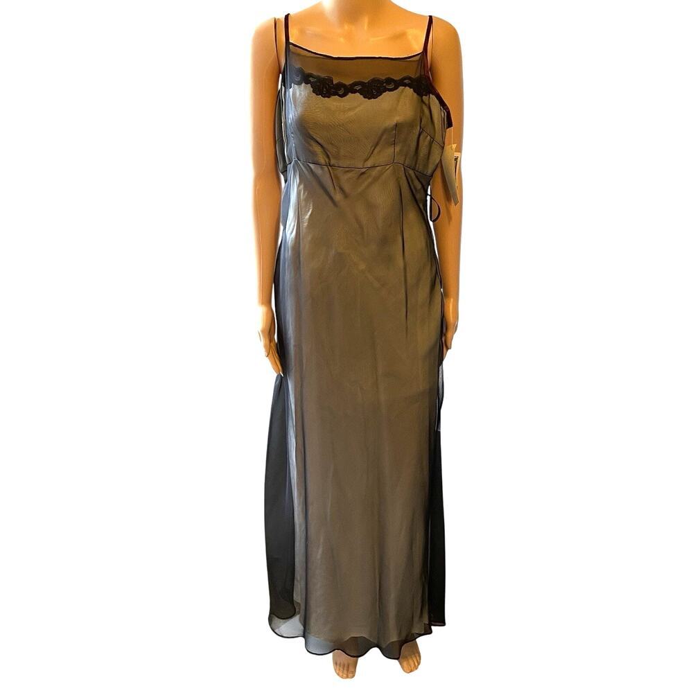 Breakin Love Breaking Dawn Maxi Dress Sz 12 Black Mesh Ivory Lines Fairy Grunge